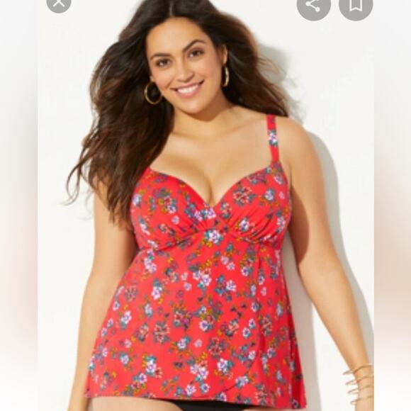 Swimsuits For All Women's Size 42F Bra Sized Underwire Floral Print Tankini Top - Picture 1 of 10